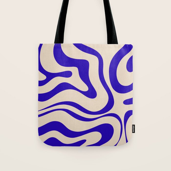 Modern Liquid Swirl Abstract Pattern Square in Cobalt Blue Tote Bag Gallery Image 1