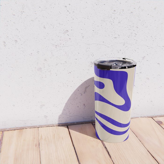 Modern Liquid Swirl Abstract Pattern Square in Cobalt Blue Travel Mug Gallery Image 4