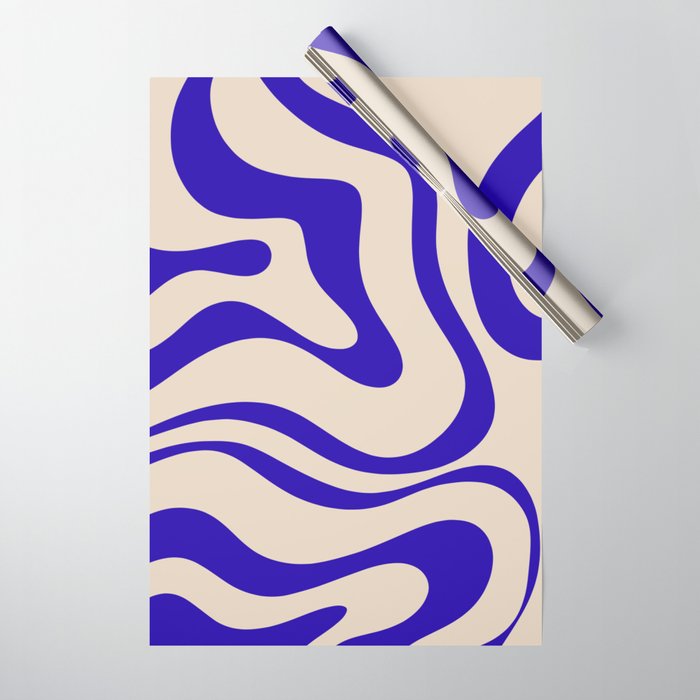 Modern Liquid Swirl Abstract Pattern Square in Cobalt Blue Wrapping Paper Gallery Image 1