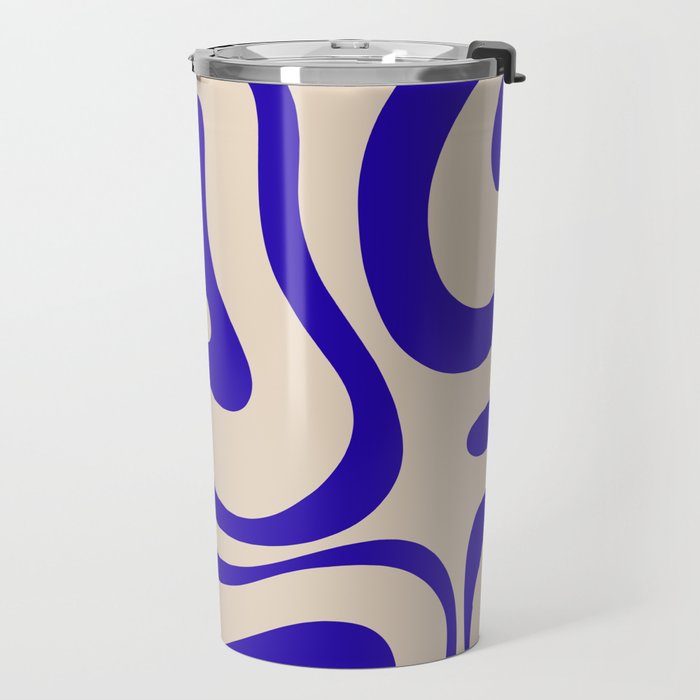 Modern Liquid Swirl Abstract Pattern Square in Cobalt Blue Travel Mug Gallery Image 2