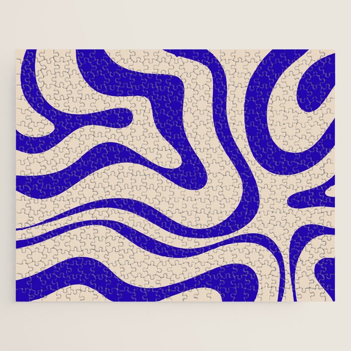 Modern Liquid Swirl Abstract Pattern Square in Cobalt Blue Jigsaw Puzzle Gallery Image 1
