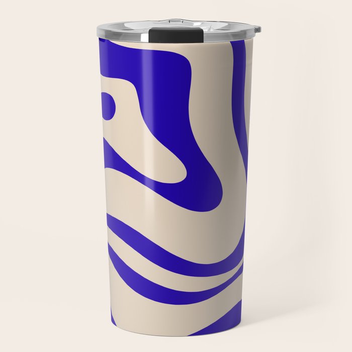 Modern Liquid Swirl Abstract Pattern Square in Cobalt Blue Travel Mug Gallery Image 1