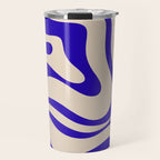 Modern Liquid Swirl Abstract Pattern Square in Cobalt Blue Travel Mug Gallery Image 1