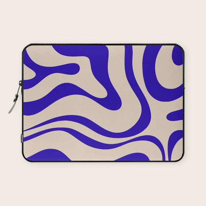 Modern Liquid Swirl Abstract Pattern Square in Cobalt Blue Laptop Sleeve Gallery Image 1