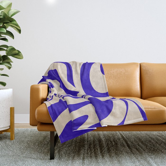 Modern Liquid Swirl Abstract Pattern Square in Cobalt Blue Throw Blanket Gallery Image 1