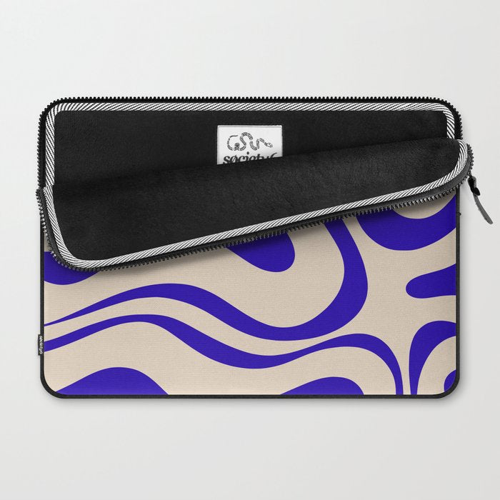 Modern Liquid Swirl Abstract Pattern Square in Cobalt Blue Laptop Sleeve Gallery Image 2