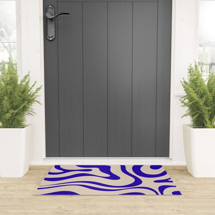 Modern Liquid Swirl Abstract Pattern Square in Cobalt Blue Welcome Mat Gallery Image 3
