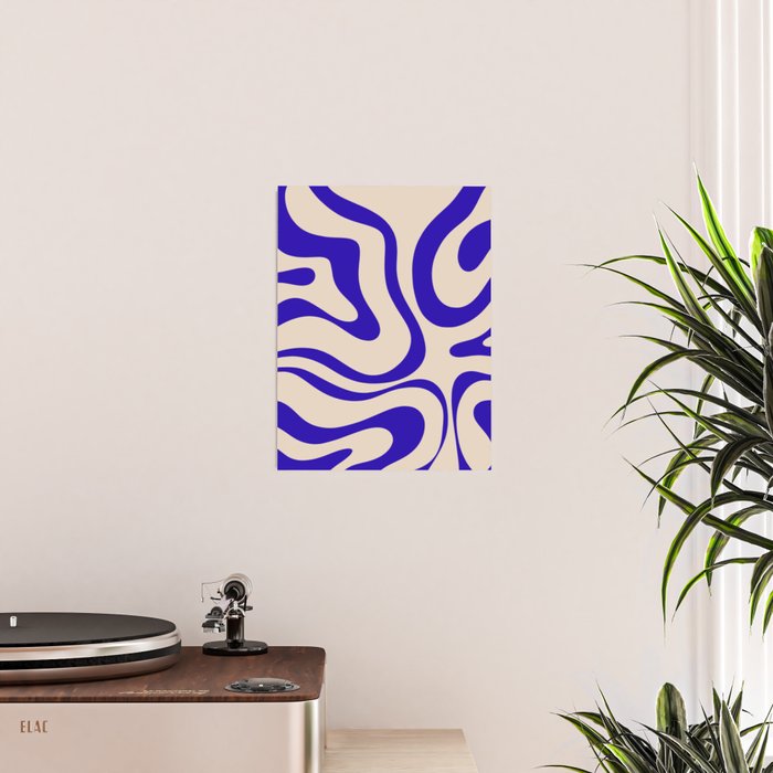 Modern Liquid Swirl Abstract Pattern Square in Cobalt Blue Poster Gallery Image 2