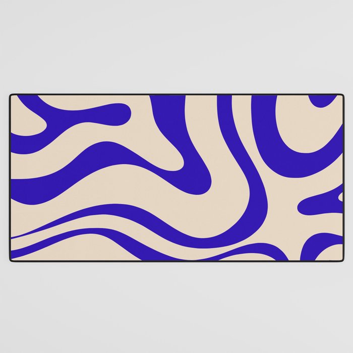 Modern Liquid Swirl Abstract Pattern Square in Cobalt Blue Desk Mat Gallery Image 3