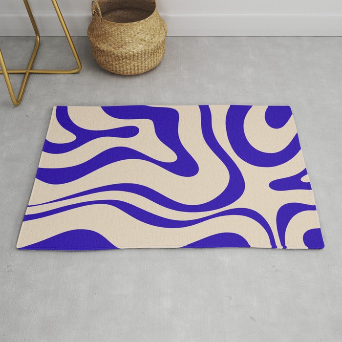 Modern Liquid Swirl Abstract Pattern Square in Cobalt Blue Rug Gallery Image 1