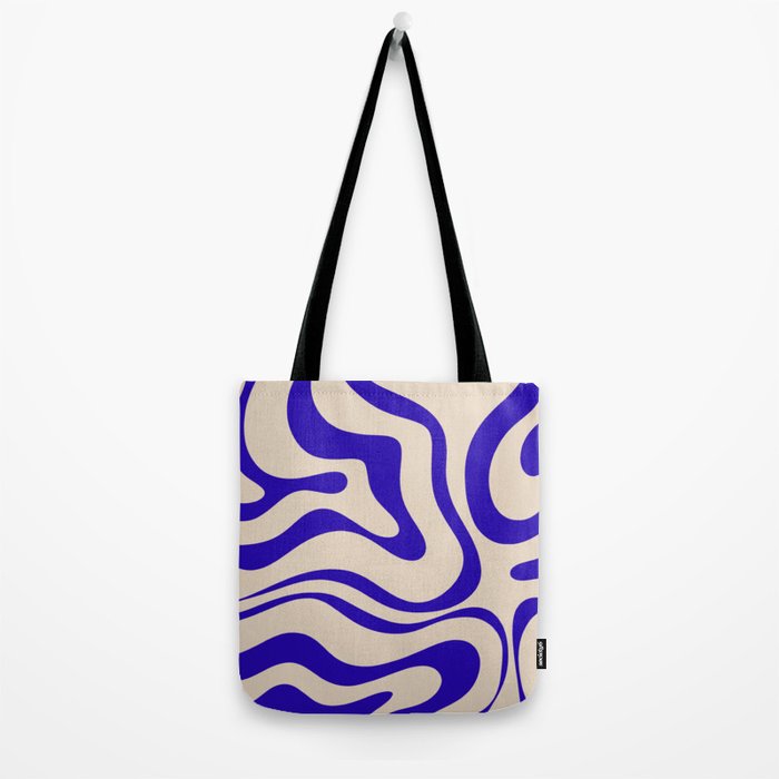 Modern Liquid Swirl Abstract Pattern Square in Cobalt Blue Tote Bag Gallery Image 2