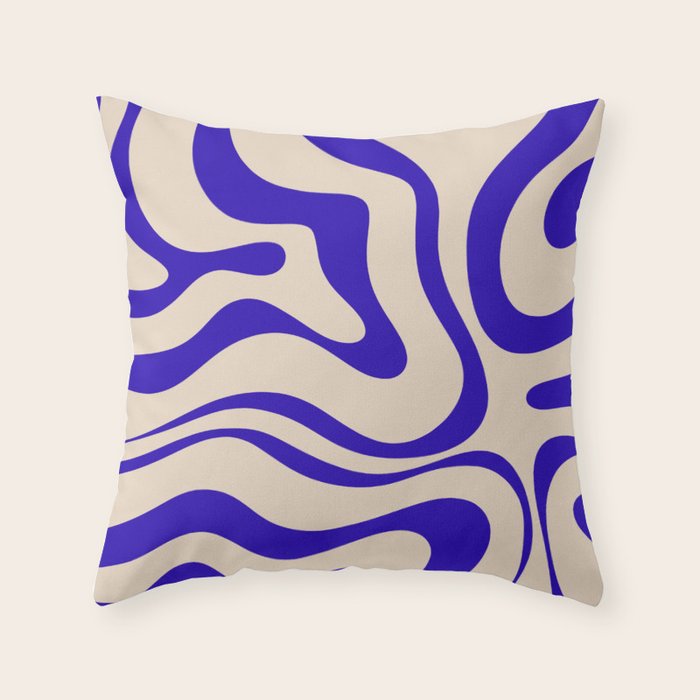 Modern Liquid Swirl Abstract Pattern Square in Cobalt Blue Throw Pillow Gallery Image 6