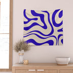 Modern Liquid Swirl Abstract Pattern Square in Cobalt Blue Wall Tapestry Gallery Image 2