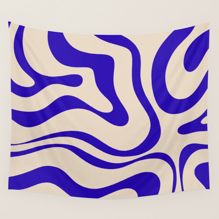 Modern Liquid Swirl Abstract Pattern Square in Cobalt Blue Wall Tapestry Gallery Image 4
