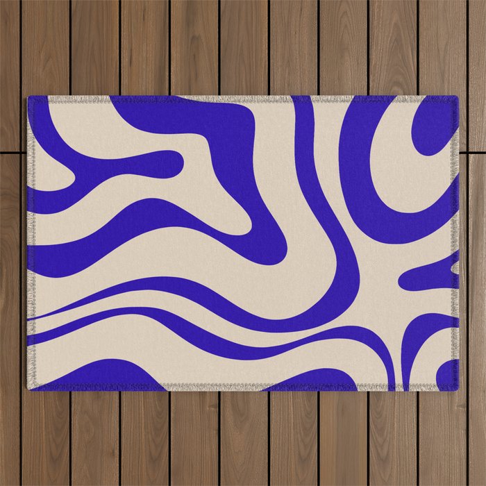 Modern Liquid Swirl Abstract Pattern Square in Cobalt Blue Outdoor Rug Gallery Image 1