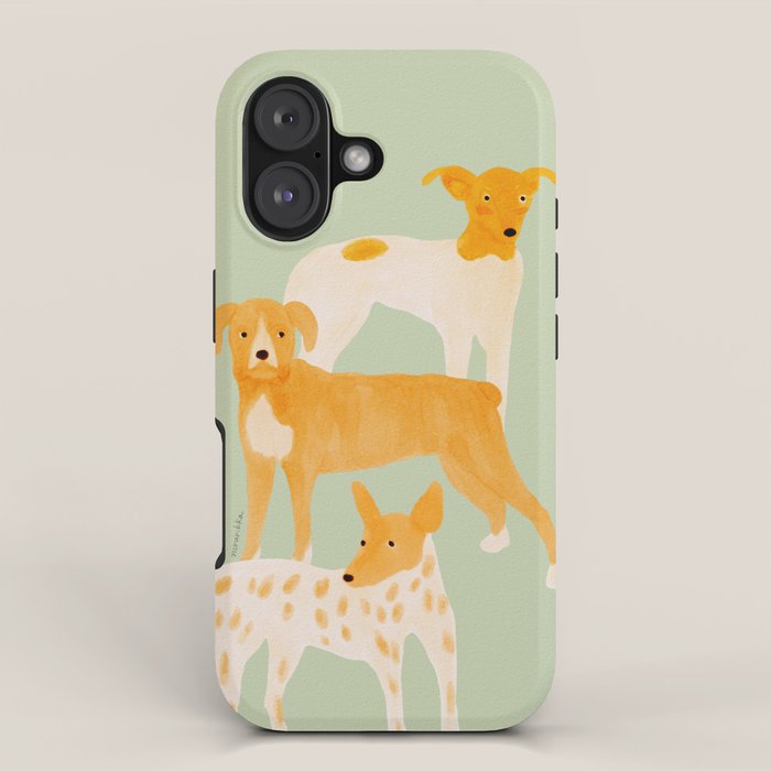 Three Dogs Lined Up - Yellow and Sage iPhone Case Gallery Image 1