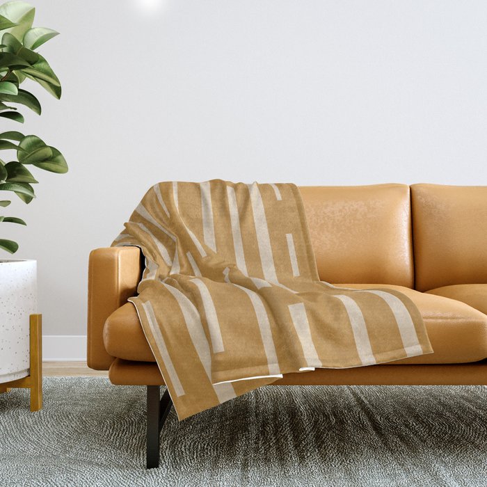 Interrupted Lines Mid-Century Modern Minimalist Abstract Geometric Pattern in Honey Mustard Ochre Throw Blanket Gallery Image 1