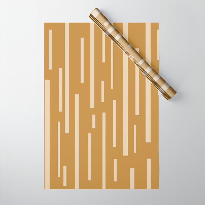 Interrupted Lines Mid-Century Modern Minimalist Abstract Geometric Pattern in Honey Mustard Ochre Wrapping Paper Gallery Image 1
