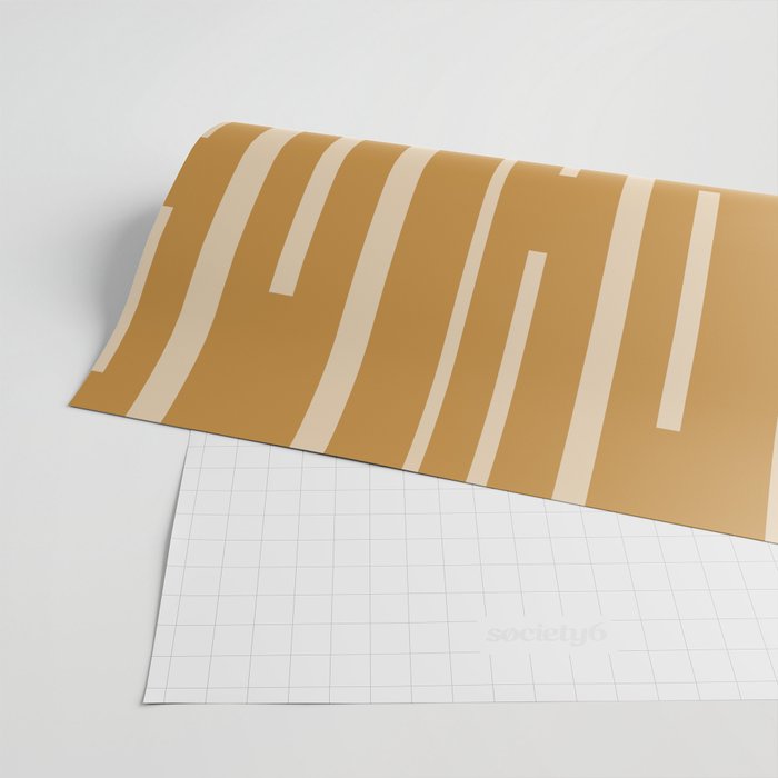 Interrupted Lines Mid-Century Modern Minimalist Abstract Geometric Pattern in Honey Mustard Ochre Wrapping Paper Gallery Image 2