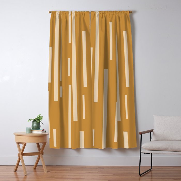 Interrupted Lines Mid-Century Modern Minimalist Abstract Geometric Pattern in Honey Mustard Ochre Window Curtain Gallery Image 1