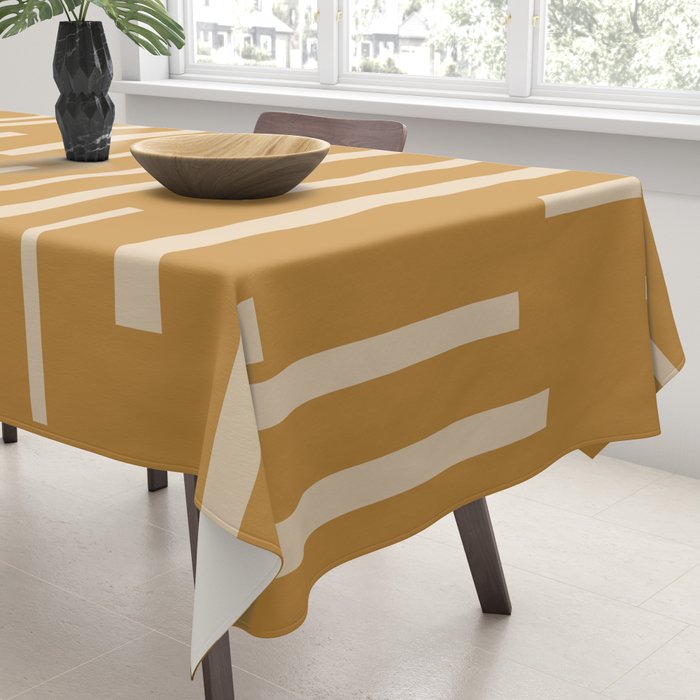 Interrupted Lines Mid-Century Modern Minimalist Abstract Geometric Pattern in Honey Mustard Ochre Tablecloth Gallery Image 3
