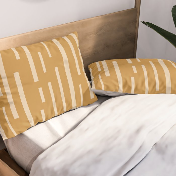Interrupted Lines Mid-Century Modern Minimalist Abstract Geometric Pattern in Honey Mustard Ochre Pillow Sham Gallery Image 2