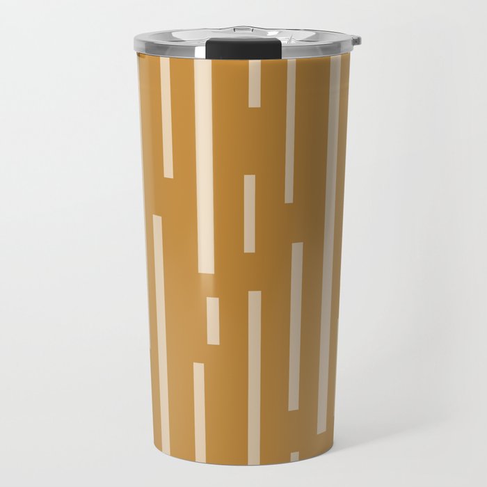 Interrupted Lines Mid-Century Modern Minimalist Abstract Geometric Pattern in Honey Mustard Ochre Travel Mug Gallery Image 1