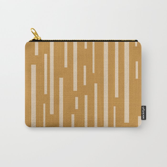 Interrupted Lines Mid-Century Modern Minimalist Abstract Geometric Pattern in Honey Mustard Ochre Carry All Pouch Gallery Image 1