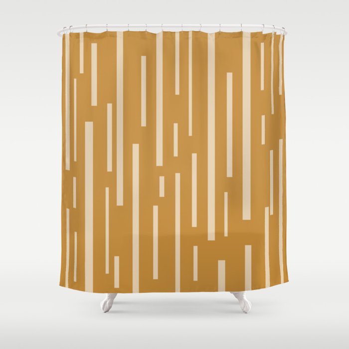 Interrupted Lines Mid-Century Modern Minimalist Abstract Geometric Pattern in Honey Mustard Ochre Shower Curtain Gallery Image 1