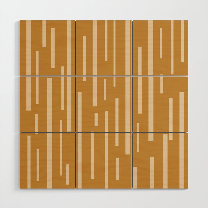 Interrupted Lines Mid-Century Modern Minimalist Abstract Geometric Pattern in Honey Mustard Ochre Wood Wall Art Gallery Image 1