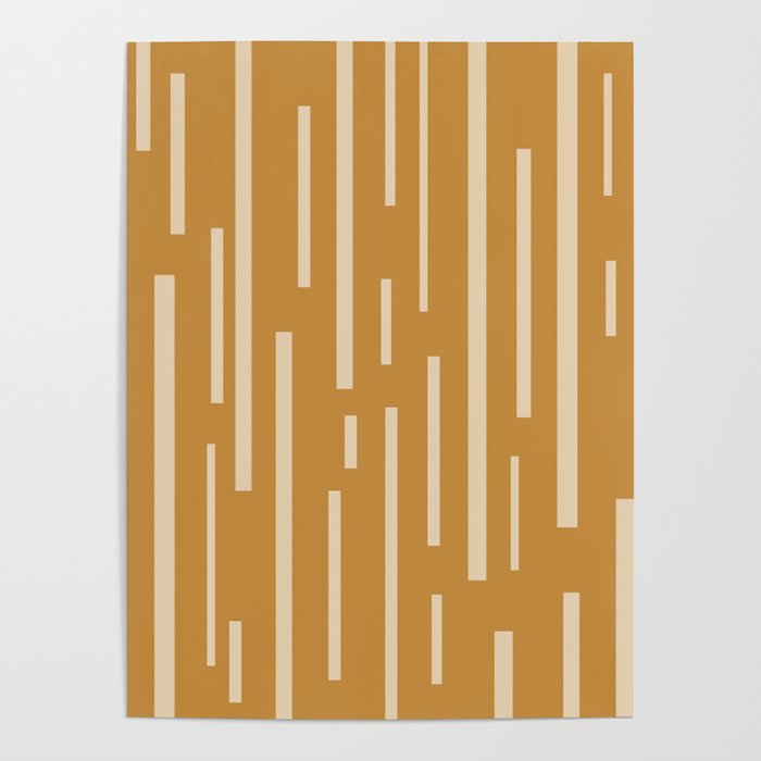 Interrupted Lines Mid-Century Modern Minimalist Abstract Geometric Pattern in Honey Mustard Ochre Poster Gallery Image 1