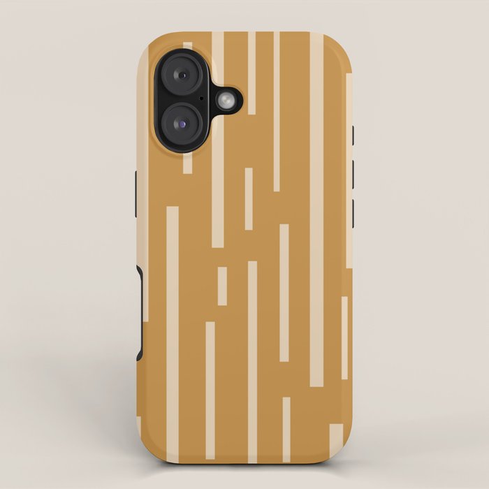 Interrupted Lines Mid-Century Modern Minimalist Abstract Geometric Pattern in Honey Mustard Ochre iPhone Case Gallery Image 1