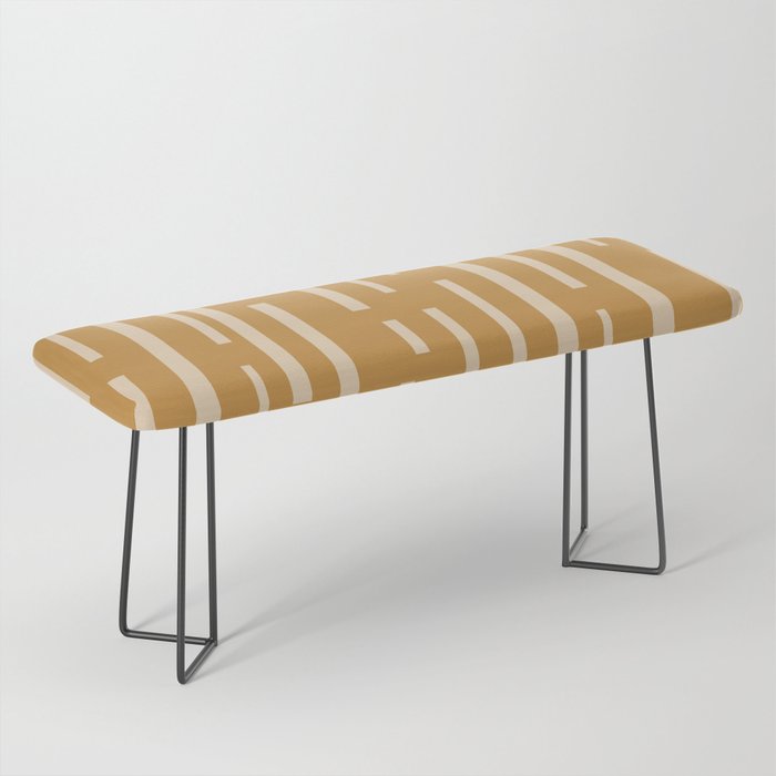 Interrupted Lines Mid-Century Modern Minimalist Abstract Geometric Pattern in Honey Mustard Ochre Bench Gallery Image 1