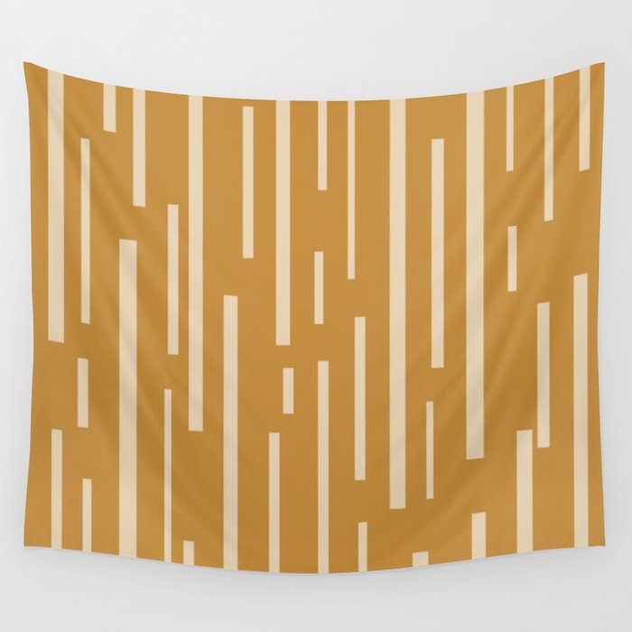 Interrupted Lines Mid-Century Modern Minimalist Abstract Geometric Pattern in Honey Mustard Ochre Wall Tapestry Gallery Image 1