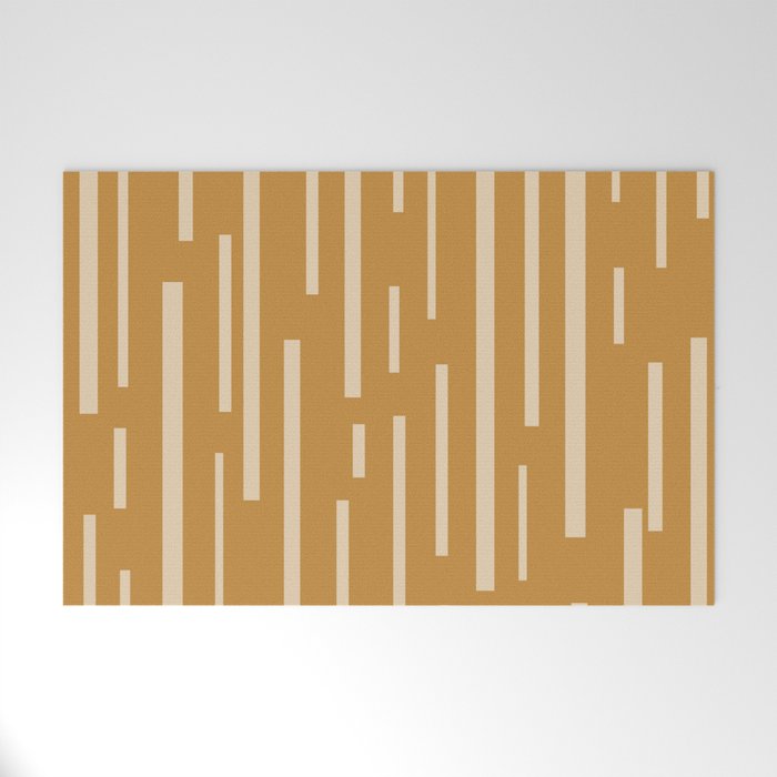 Interrupted Lines Mid-Century Modern Minimalist Abstract Geometric Pattern in Honey Mustard Ochre Welcome Mat Gallery Image 1