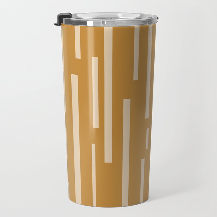 Interrupted Lines Mid-Century Modern Minimalist Abstract Geometric Pattern in Honey Mustard Ochre Travel Mug Gallery Image 3