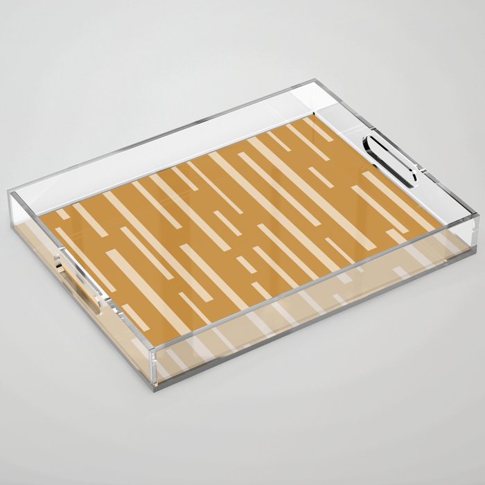 Interrupted Lines Mid-Century Modern Minimalist Abstract Geometric Pattern in Honey Mustard Ochre Acrylic Tray Gallery Image 1