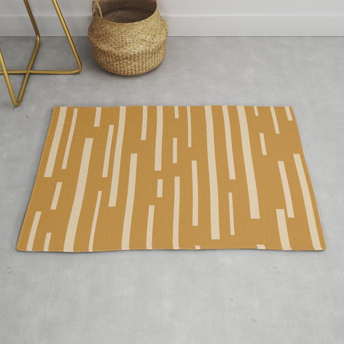 Interrupted Lines Mid-Century Modern Minimalist Abstract Geometric Pattern in Honey Mustard Ochre Rug Gallery Image 1