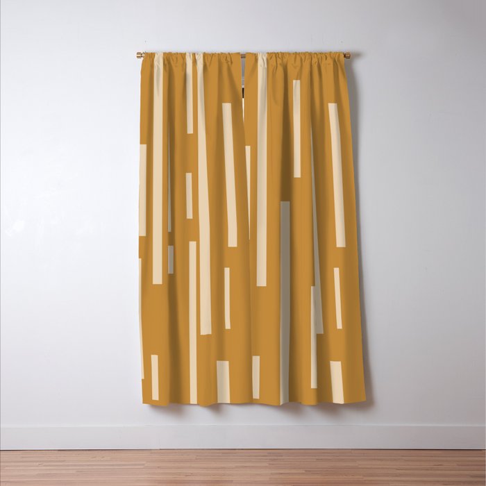 Interrupted Lines Mid-Century Modern Minimalist Abstract Geometric Pattern in Honey Mustard Ochre Window Curtain Gallery Image 3