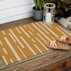 Interrupted Lines Mid-Century Modern Minimalist Abstract Geometric Pattern in Honey Mustard Ochre Outdoor Rug Gallery Image 2