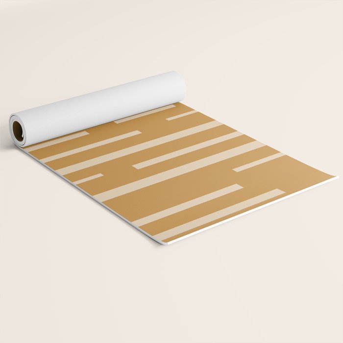 Interrupted Lines Mid-Century Modern Minimalist Abstract Geometric Pattern in Honey Mustard Ochre Yoga Mat Gallery Image 2