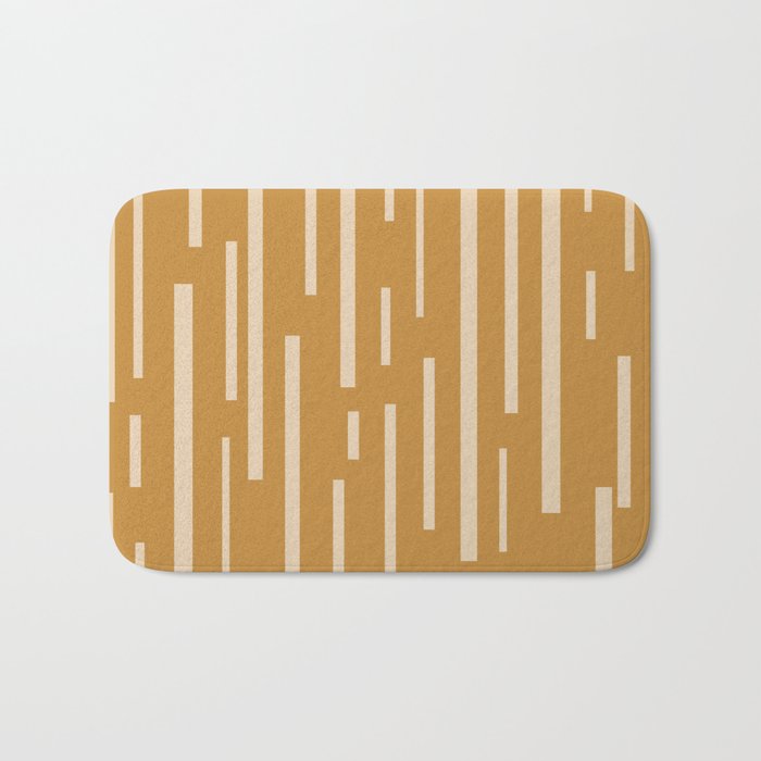 Interrupted Lines Mid-Century Modern Minimalist Abstract Geometric Pattern in Honey Mustard Ochre Bath Mat Gallery Image 1