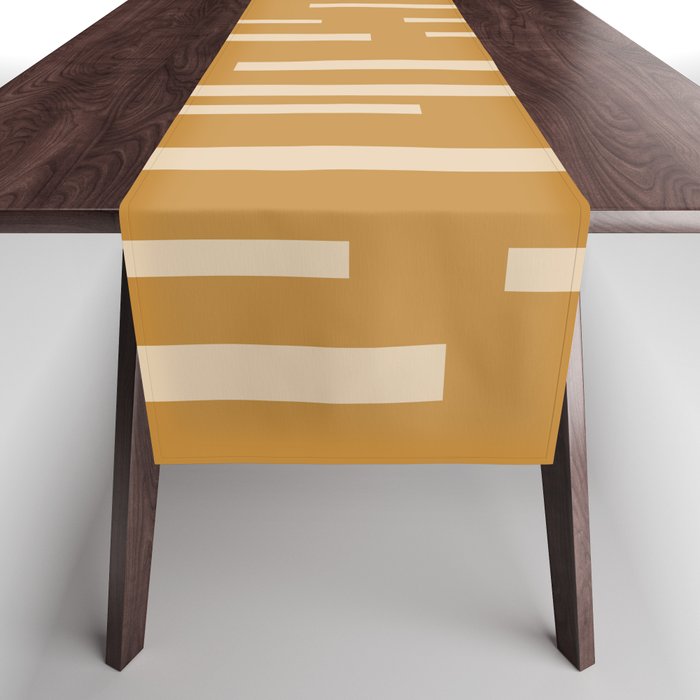 Interrupted Lines Mid-Century Modern Minimalist Abstract Geometric Pattern in Honey Mustard Ochre Table Runner Gallery Image 1