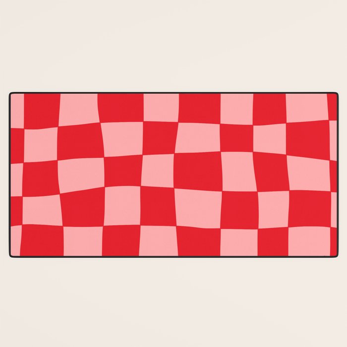 Hand Drawn Checkerboard Pattern (red/pink) Desk Mat Gallery Image 3
