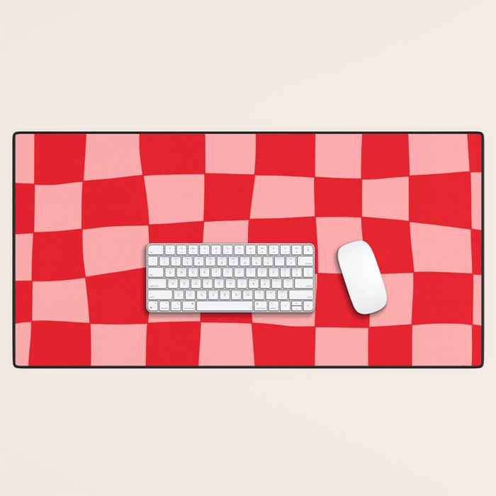 Hand Drawn Checkerboard Pattern (red/pink) Desk Mat Gallery Image 1
