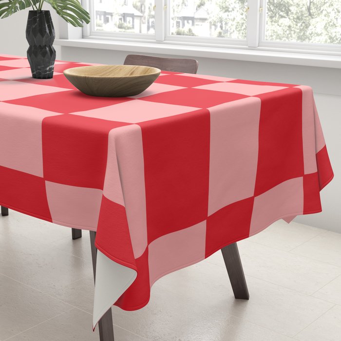 Hand Drawn Checkerboard Pattern (red/pink) Tablecloth Gallery Image 3