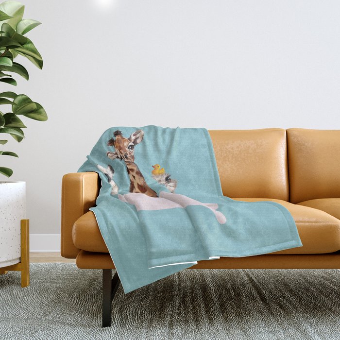 Playful Gangs in Bathtub Blue Throw Blanket Gallery Image 1