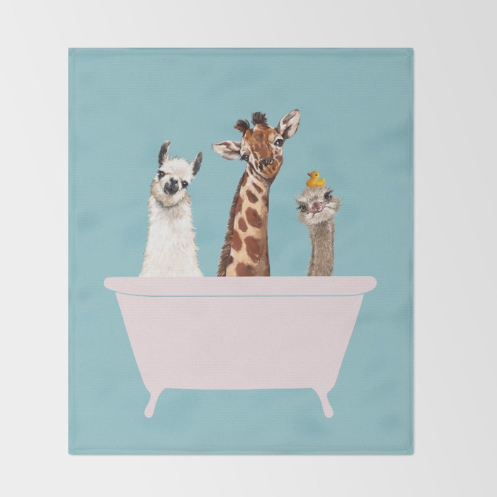 Playful Gangs in Bathtub Blue Throw Blanket Gallery Image 2