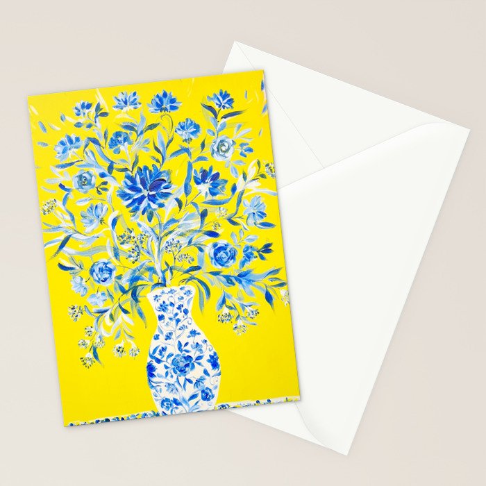 Yellow and blue vase chinoiserie  Stationery Card Gallery Image 2