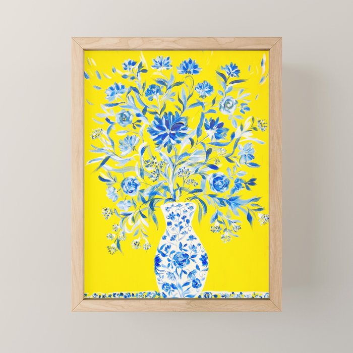 Yellow and blue vase chinoiserie  Mini Art Print Gallery Image 1